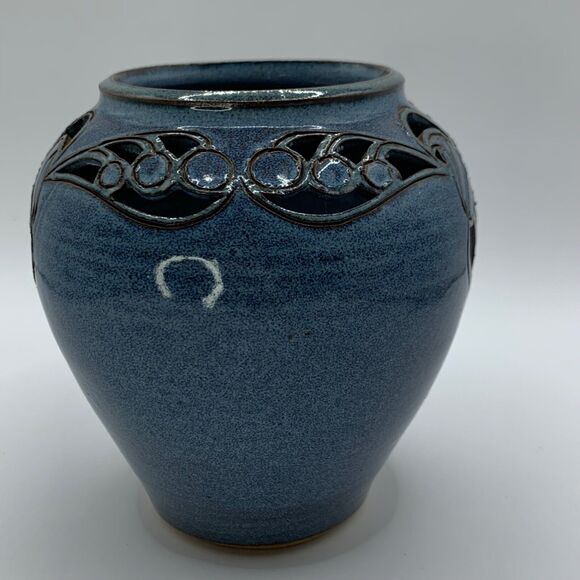 Julia Munn Livingston Pottery Blue Vase Vintage 5" Small Artist Signed 80s - Picture 6 of 7